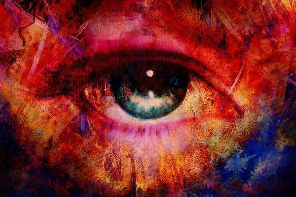 Women eye and abstract background, computer collage.. — Stock Photo, Image