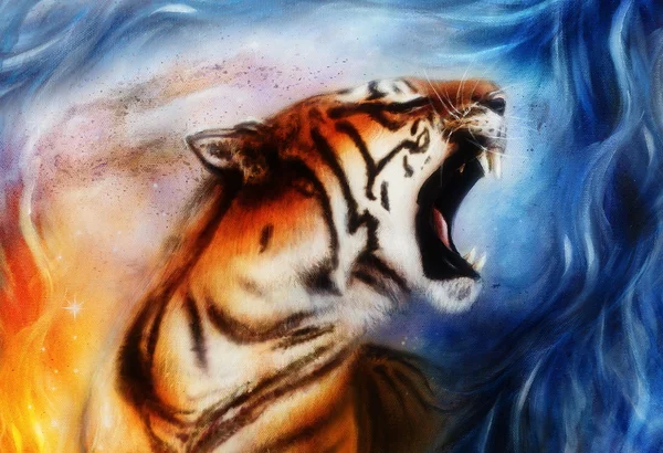 Απαλή πορτρέτο τίγρη. υπολογιστή κολάζ. Αφηρημένα φόντο χρώμα. Έννοια των ζώων. — Φωτογραφία Αρχείου