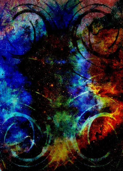 Διάστημα και τα αστέρια με ανατολίτικα καλλωπιστικών μάνταλα. αφηρημένα φόντο χρώμα με κηλίδες. — Φωτογραφία Αρχείου