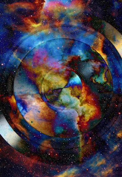 Audio muziek spreker met kleureffect. Kosmische ruimte en sterren, kosmische abstracte achtergrond. — Stockfoto