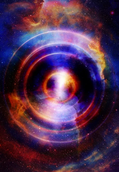 Audió zene hangszóró szín hatását. Kozmikus térben és a csillagok, kozmikus absztrakt háttér. tér-zene, zene fogalma. — Stock Fotó