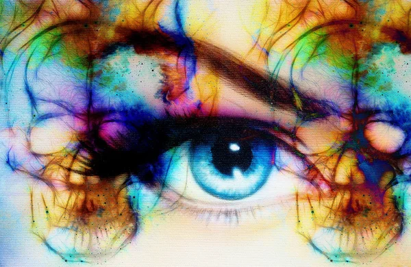 女性の目と頭蓋骨、コンピューター コラージュ眼との接触. — ストック写真