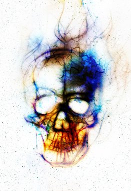 Kafatası ve fraktal etkisi. Renk arka plan, bilgisayar kolaj.