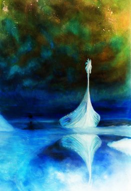 Sahilde tekne ahşap ejderha ile tekne Viking. yapının arka plan.