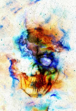 Kafatası ve fraktal etki. Renk arkaplanı, bilgisayar kolajı. Bu görüntünün elementleri NASA tarafından desteklenmektedir.