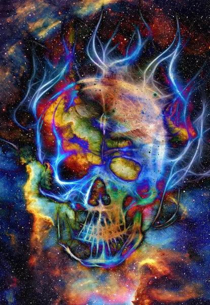 Calavera y efecto fractal. Fondo de espacio de color, collage informático. Elementos de esta imagen proporcionados por la NASA. —  Fotos de Stock