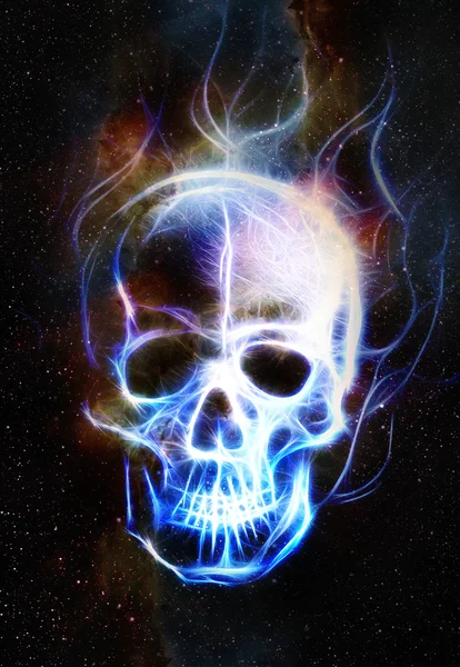 Calavera y efecto fractal. Fondo de espacio de color, collage informático. Elementos de esta imagen proporcionados por la NASA. —  Fotos de Stock