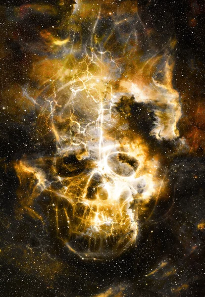 Skull and fractal effect. Color space background, computer collage. Elements of this image furnished by NASA. — Stock Photo, Image