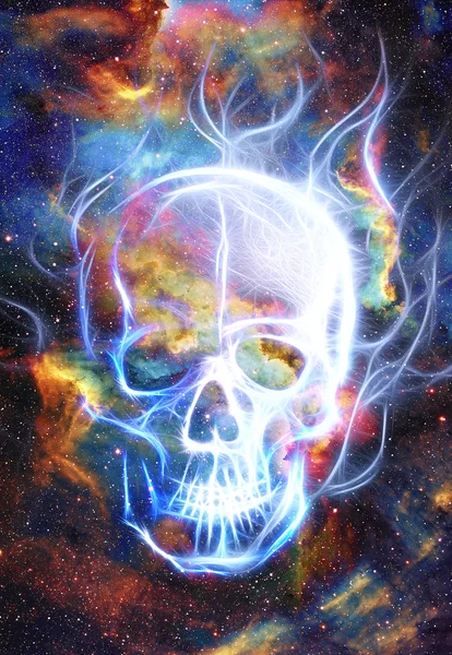 頭蓋骨と頭蓋骨の効果。色空間の背景、コンピュータのコラージュ。NASAによって提供されたこの画像の要素. — ストック写真