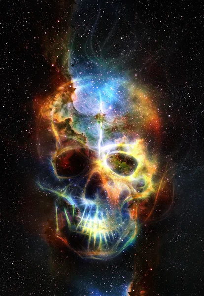 Skull and fractal effect. Color space background, computer collage. Elements of this image furnished by NASA. — Stock Photo, Image