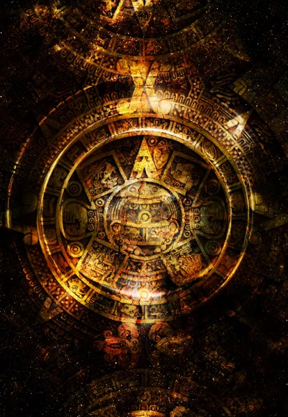 Ancient Mayan Calendar, abstract color Background, computer collage. — Stock Photo, Image