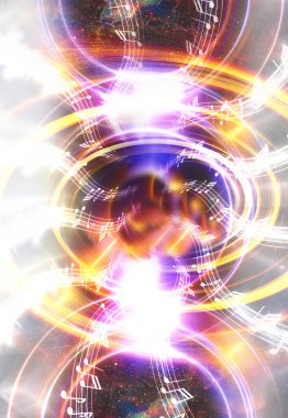music note and Space and stars with abstrtact color background.
