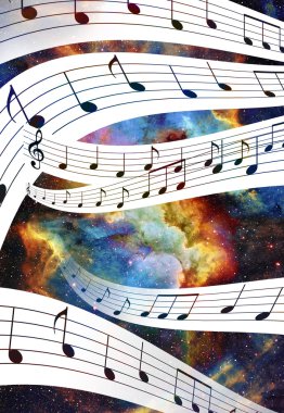 music note and Space and stars with abstrtact color background.