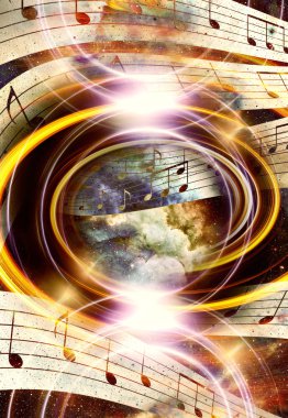 music note and Space and stars with abstrtact color background.