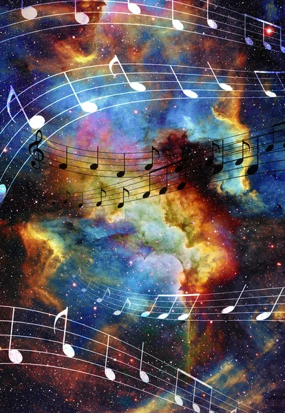 Note de musique et Espace et étoiles avec fond couleur abstraite . — Photo