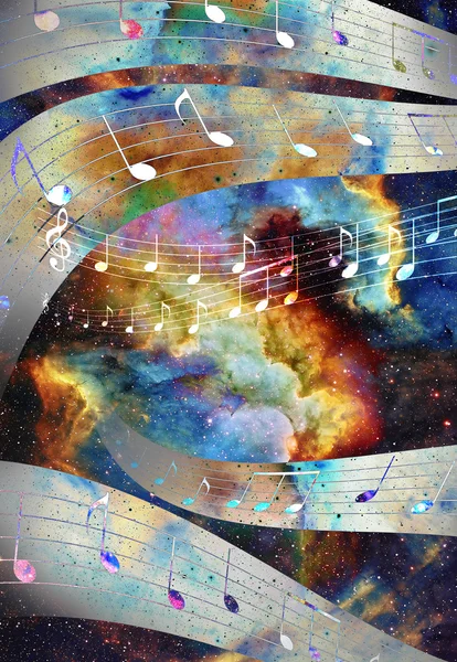 Music note and Space and stars with abstrtact color background. — Stock Photo, Image