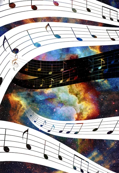 Music note and Space and stars with abstrtact color background. — Stock Photo, Image