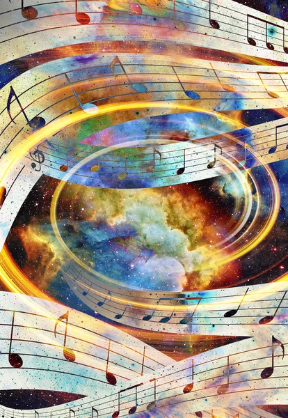 Music note and Space and stars with abstrtact color background. — Stock Photo, Image