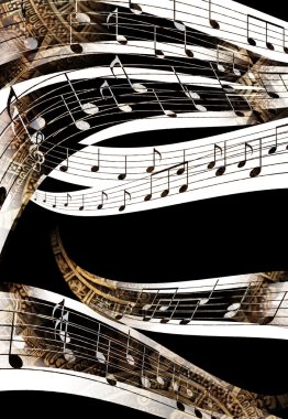 Antik Maya takvimi ve müzik dikkat, yıldız, kozmik uzay renk arka plan, bilgisayar kolaj. dairesel görünüm alanı.