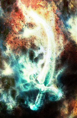 Noktalı Süslü Kılıç, Orijinal resim ve bilgisayar kolajı.