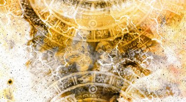 Ancient Mayan Calendar and  Cosmic space with stars.