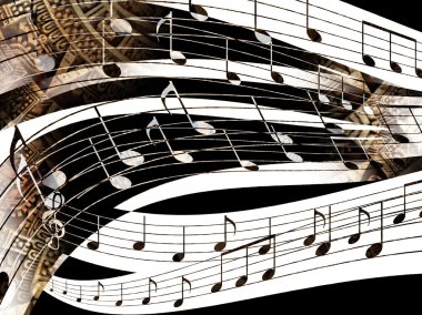 Ancient Mayan Calendar and  Music note, computer collage.