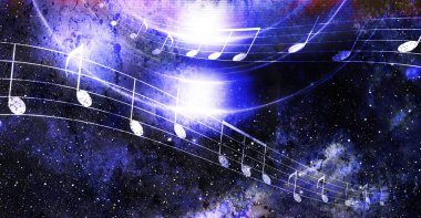 music note on galaxy. abstract color background. Music concept