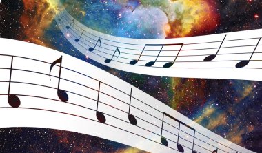 music note and Space and stars with abstrtact color background.