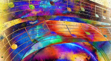 grunge retro müzik arka plan notları gösteren resim.