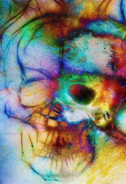 Effet crâne et fractale. Fond de l'espace de couleur, collage informatique. Éléments de cette image fournis par la NASA. — Photo