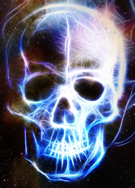 頭蓋骨と頭蓋骨の効果。色空間の背景、コンピュータのコラージュ。NASAによって提供されたこの画像の要素. — ストック写真