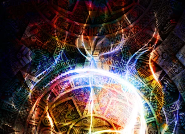 Ancient Mayan Calendar, abstract color Background, computer collage. — Stock Photo, Image