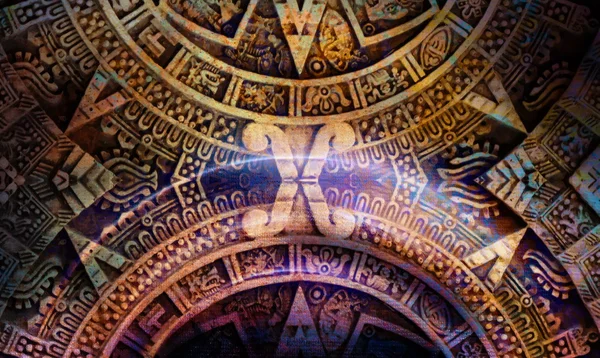 Calendrier maya antique, couleur abstraite Arrière-plan, collage informatique. — Photo