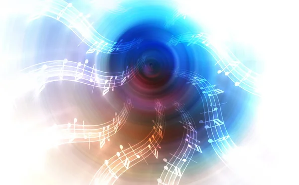 음악 오디오 스피커와 노트, 추상적인 배경 빛 동그라미의 실루엣. 음악 컨셉. — 스톡 사진