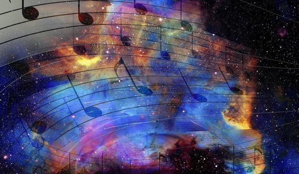 Music note and Space and stars with abstrtact color background. — Stock Photo, Image