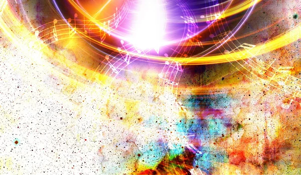 Audio music Speaker and note. Cosmic space and stars, abstract cosmic  background. — 图库照片