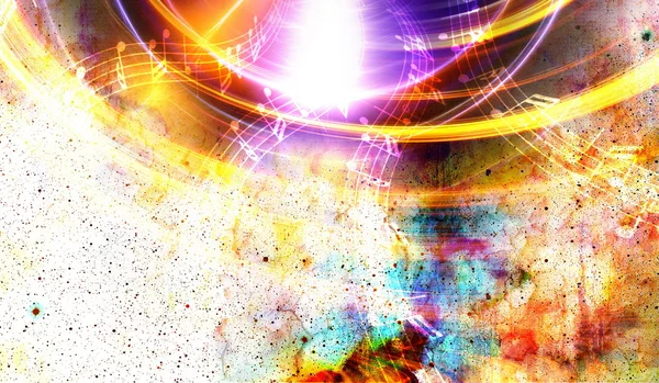 Audio music Speaker and note. Cosmic space and stars, abstract cosmic  background. — Stock Photo, Image