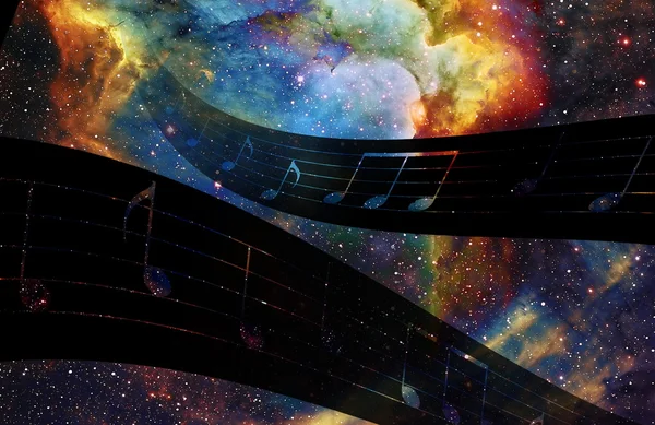 Music note and Space and stars with abstrtact color background. — Stock Photo, Image