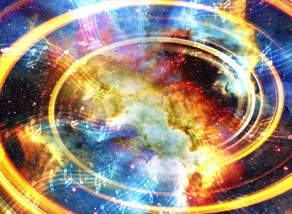 music note and Space and stars with abstrtact color background.
