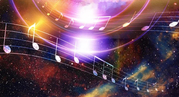 Music note and  Space with stars. abstract color background. Music concept. — Zdjęcie stockowe