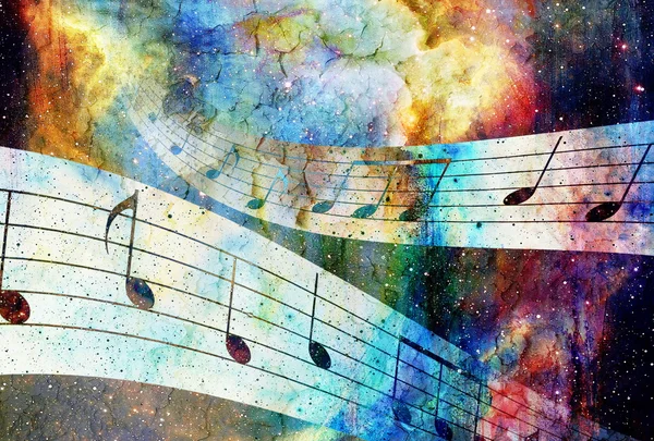Music note and abstrtact color background. spots background. — Stock Photo, Image