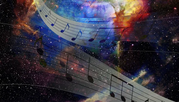 Note de musique et Espace avec étoiles. fond de couleur abstrait. Concept de musique . — Photo