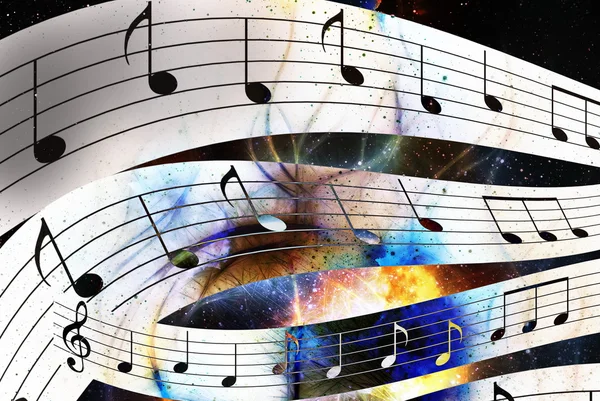 Illustration musical background with notes and  color fractal. — ストック写真