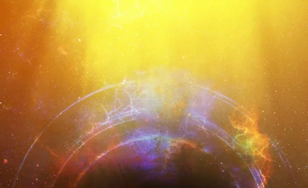 Espacio cósmico y estrellas con círculo de luz, fondo cósmico abstracto de color . —  Fotos de Stock