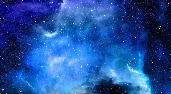 Mlhovina, kosmický prostor a hvězdy, modré kosmické abstraktní pozadí. — Stock fotografie