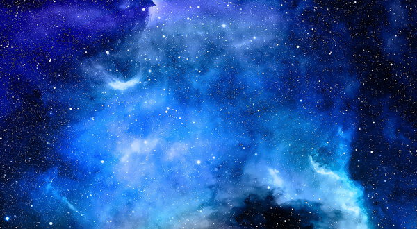 Туманность, космическое пространство и звезды, синий космический абстрактный фон.