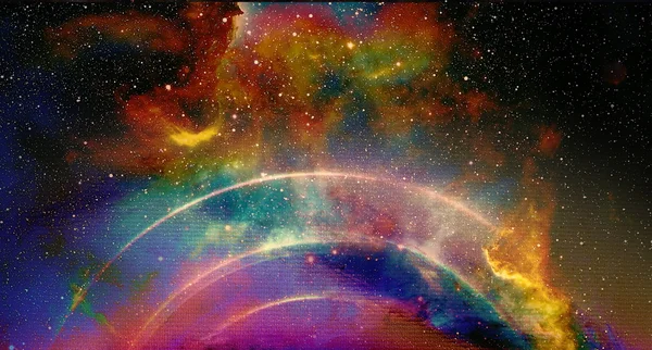 Kosmiczna przestrzeń i gwiazdy z kręgiem światła, kolorowe kosmiczne abstrakcyjne tło. — Zdjęcie stockowe