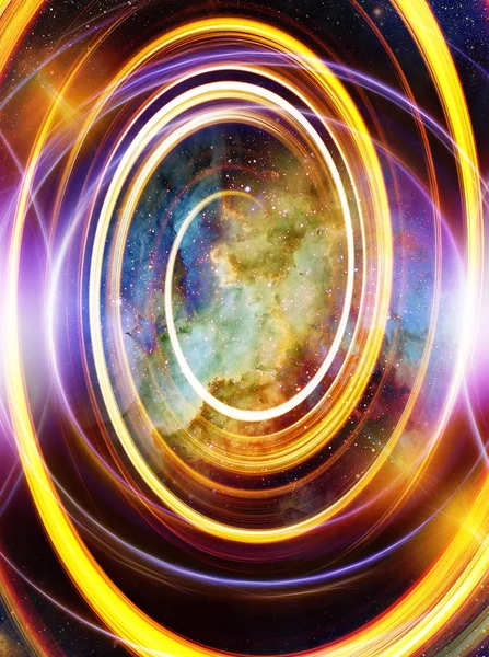 Nebulosa, espaço cósmico e estrelas com círculo de luz, cor fundo abstrato cósmico . — Fotografia de Stock