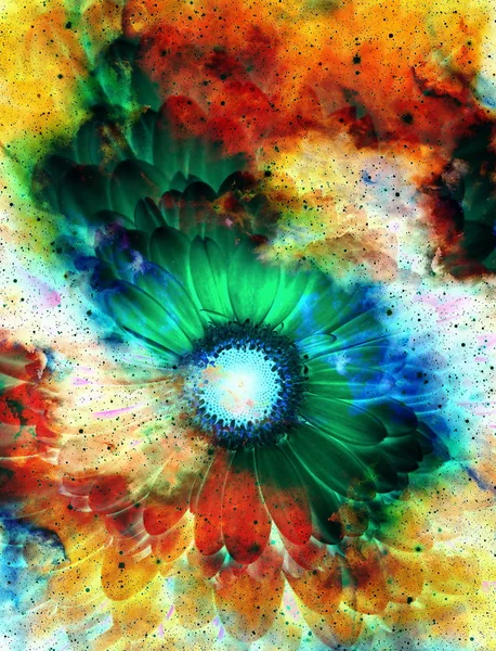 Spazio e stelle con fiore, colore sfondo galaxi, collage computer . — Foto Stock