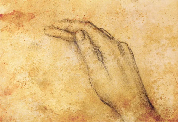 Drawing hand, pencil sketch on paper, sepia and vintage effect. — Stock Photo, Image